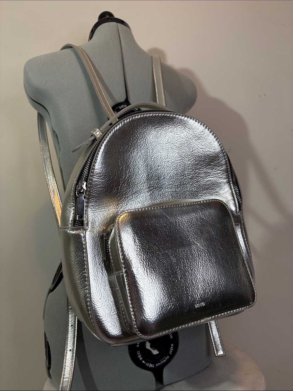 Silver Metallic Mango Faux Leather Backpack Adjustable Strap Zenon Space Girl